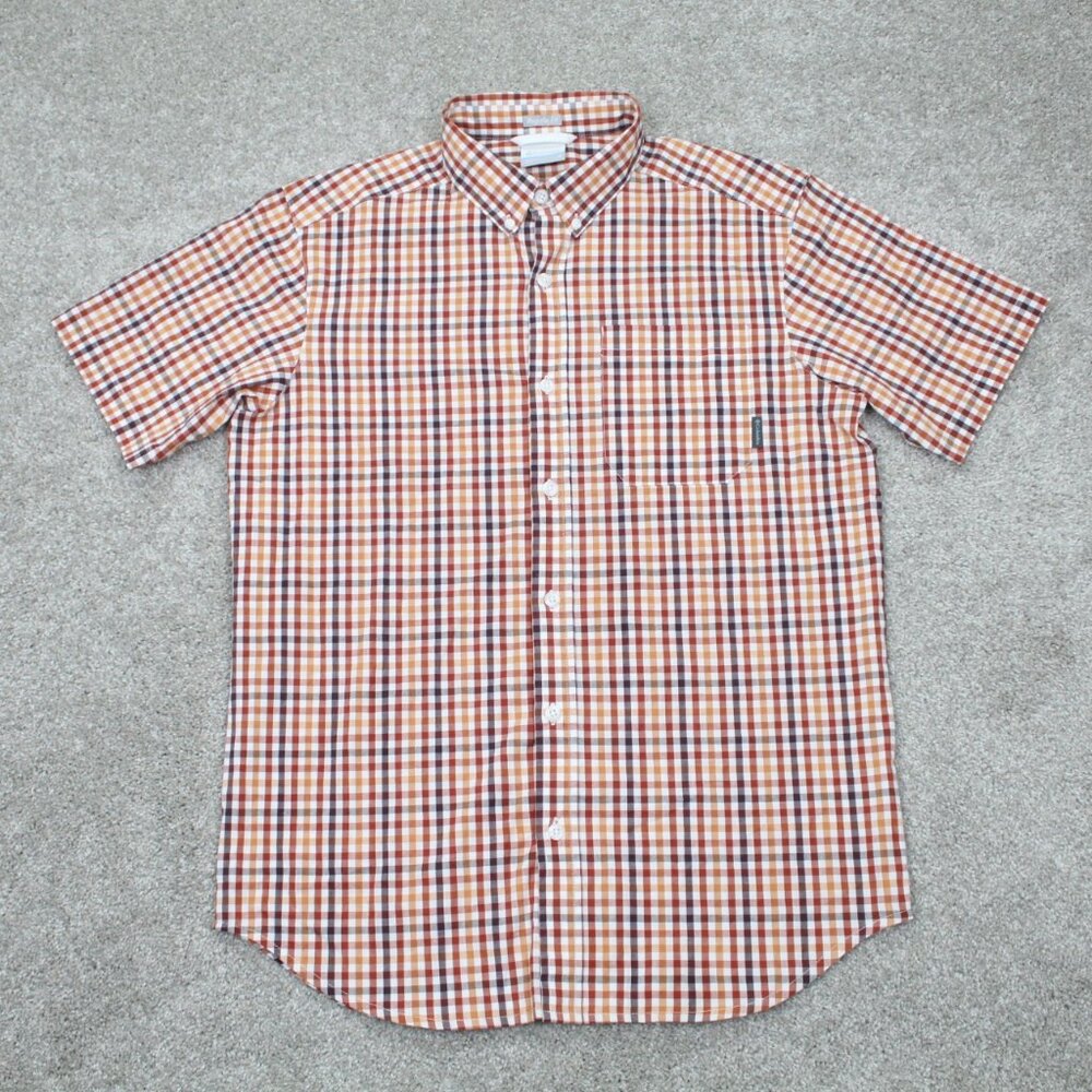 Columbia‎ Rapid Rivers II Shirt Mens Small Red/Orange/White Cotton Stretch S/S